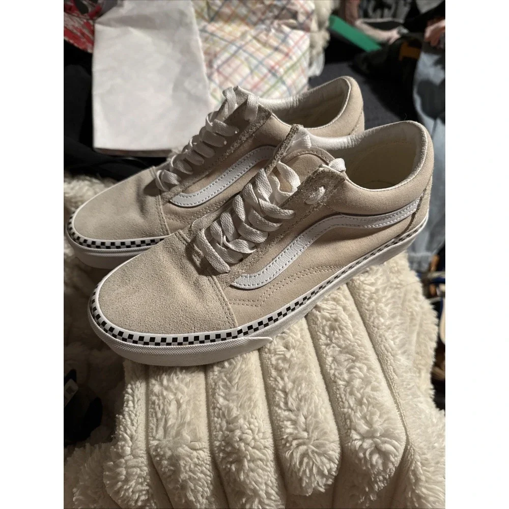 Vans Women's Old Skool Sneaker Suede Canvas‎ Checkboard Foxing Turtledove Size 8